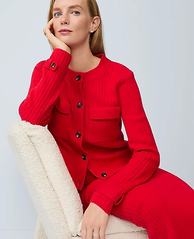 Ann Taylor Petite Ribbed Sweater Jacket Iconic Red Women's