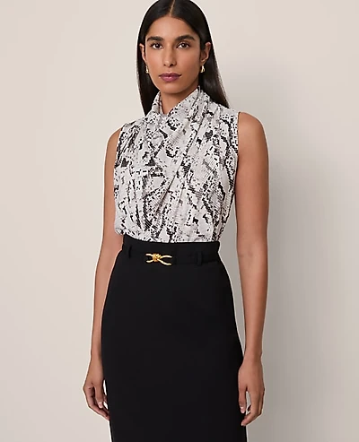 Ann Taylor Petite Snake Print Cowl Neck Blouse Size 2XS Winter White Women's