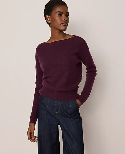 Ann Taylor Petite Cashmere Boatneck Sweater Deep Cabernet Women's