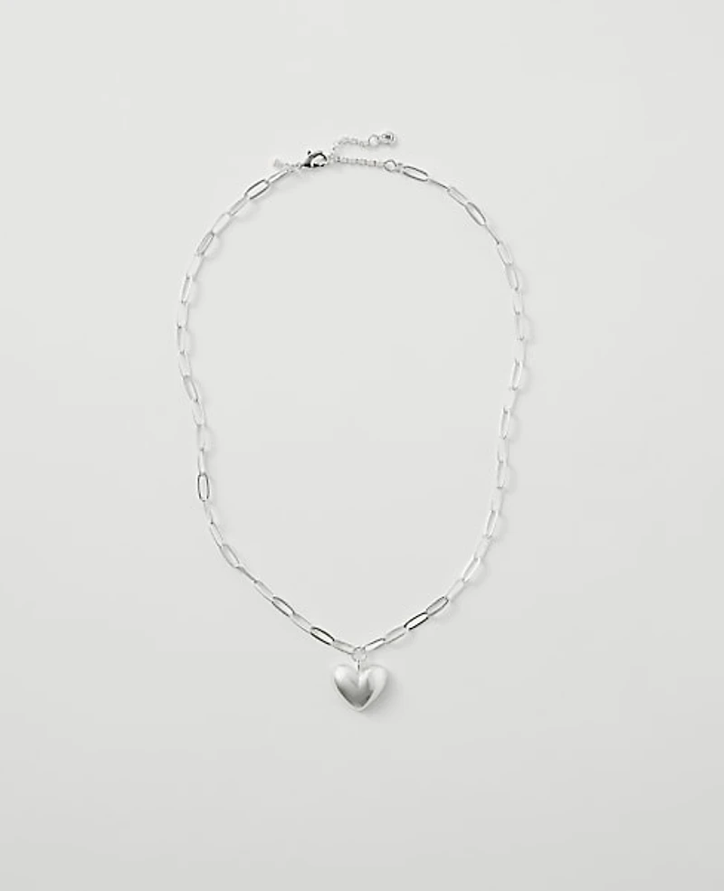 Ann Taylor Metal Heart Pendant Necklace Silvertone Women's