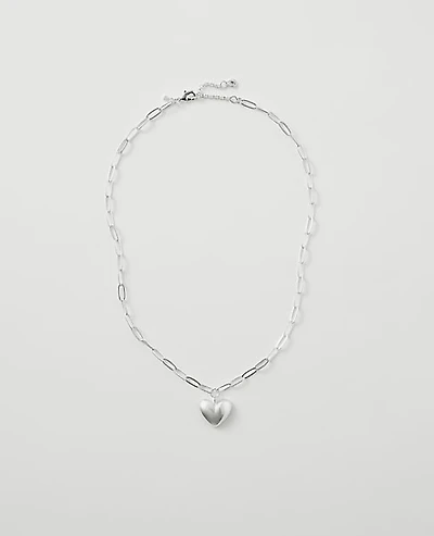 Ann Taylor Metal Heart Pendant Necklace Silvertone Women's