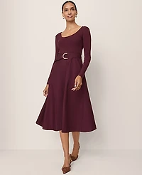 Ann Taylor Petite Mixed Media Flare Midi Dress Size 4 Poised Plum Women's
