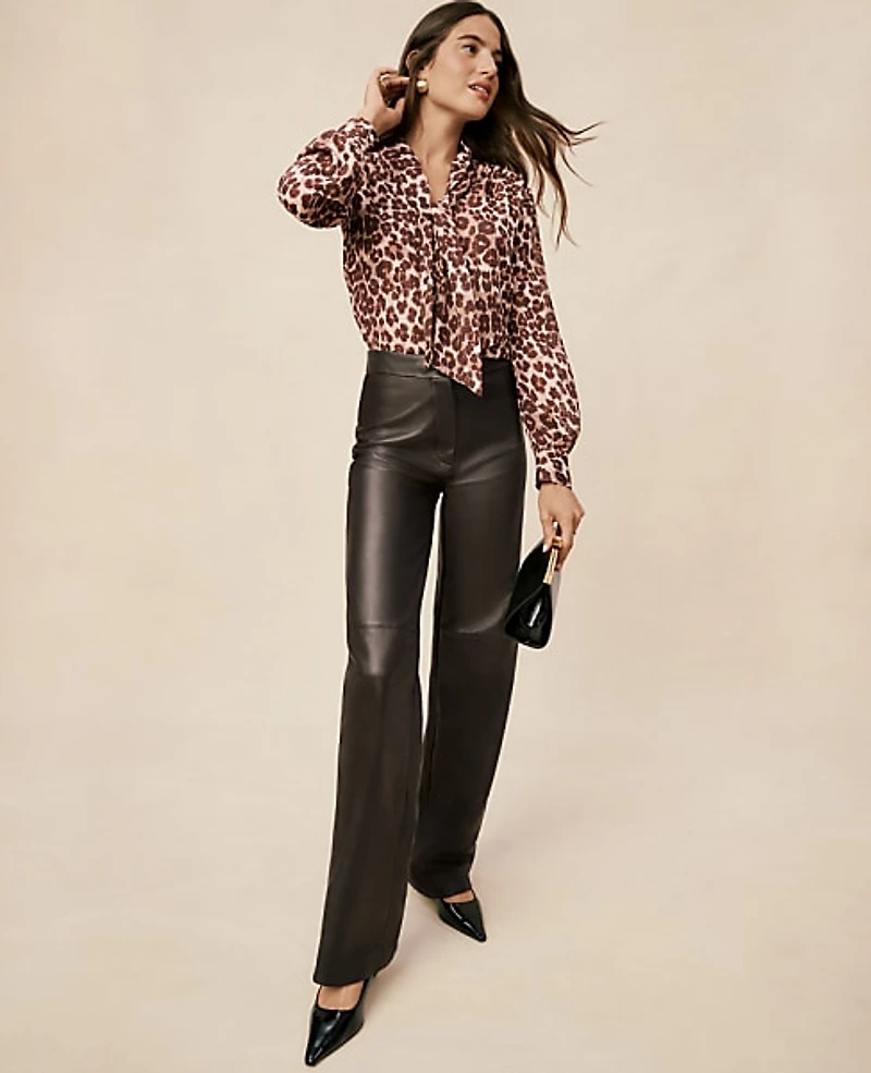 Ann Taylor Studio Collection The Straight Pant Leather Dark Brown Women's