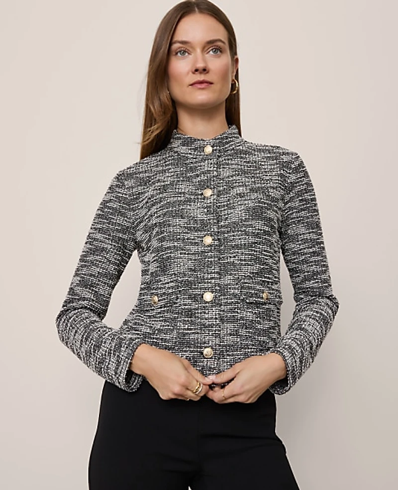 Ann Taylor Mock Neck Cardigan Black Multi Women's