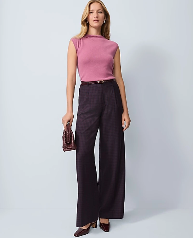 Ann Taylor Studio Collection Belted Wide-Leg Pant Plaid Red/Blue Women's