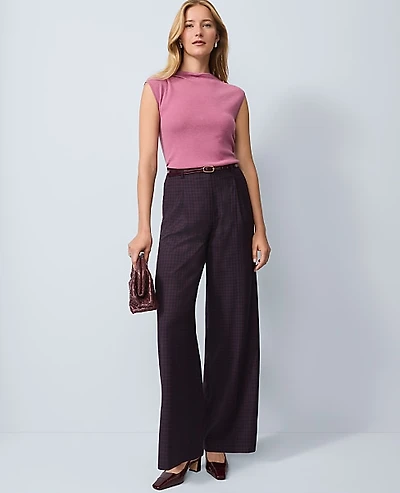 Ann Taylor Studio Collection Belted Wide-Leg Pant Plaid Red/Blue Women's