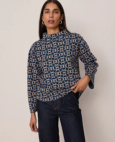 Ann Taylor Petite Chain Link Print Sweater Moonlit Backdrop Women's