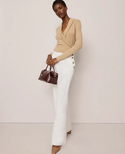 Ann Taylor The Petite Side Button Wide-Leg Pant Winter White Women's