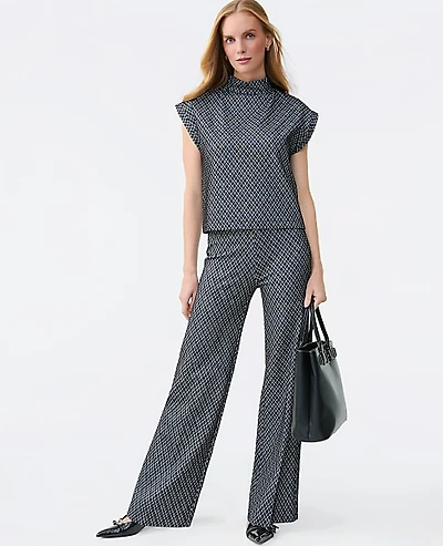 Ann Taylor The Side Zip Wide-Leg Pant Ponte Black Women's