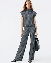 Ann Taylor The Side Zip Wide-Leg Pant Ponte Black Women's