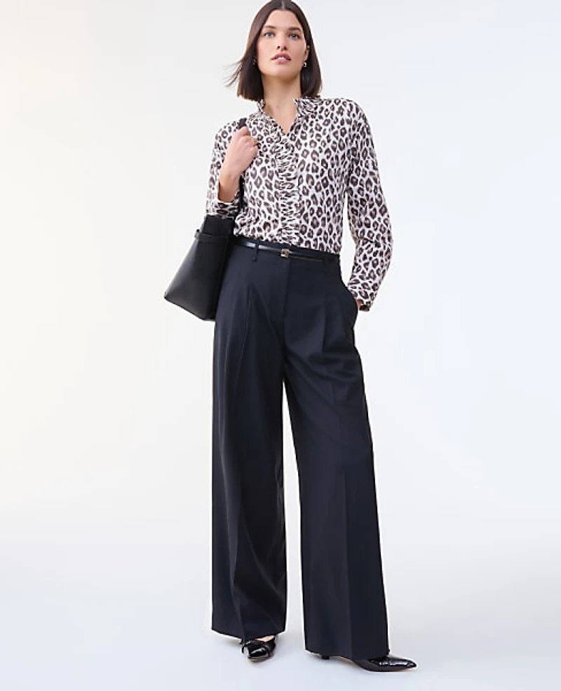 Ann Taylor The Pleated Wide-Leg Pant Size 0 Black Women's