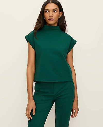 Ann Taylor Mock Neck Knit Shell Top Size Medium Shade Tree Women's