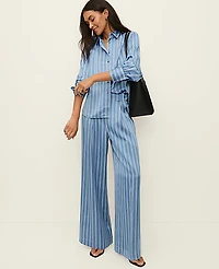 Ann Taylor The Pleated Satin Wide-Leg Pant Stripes Muted Sky Women's