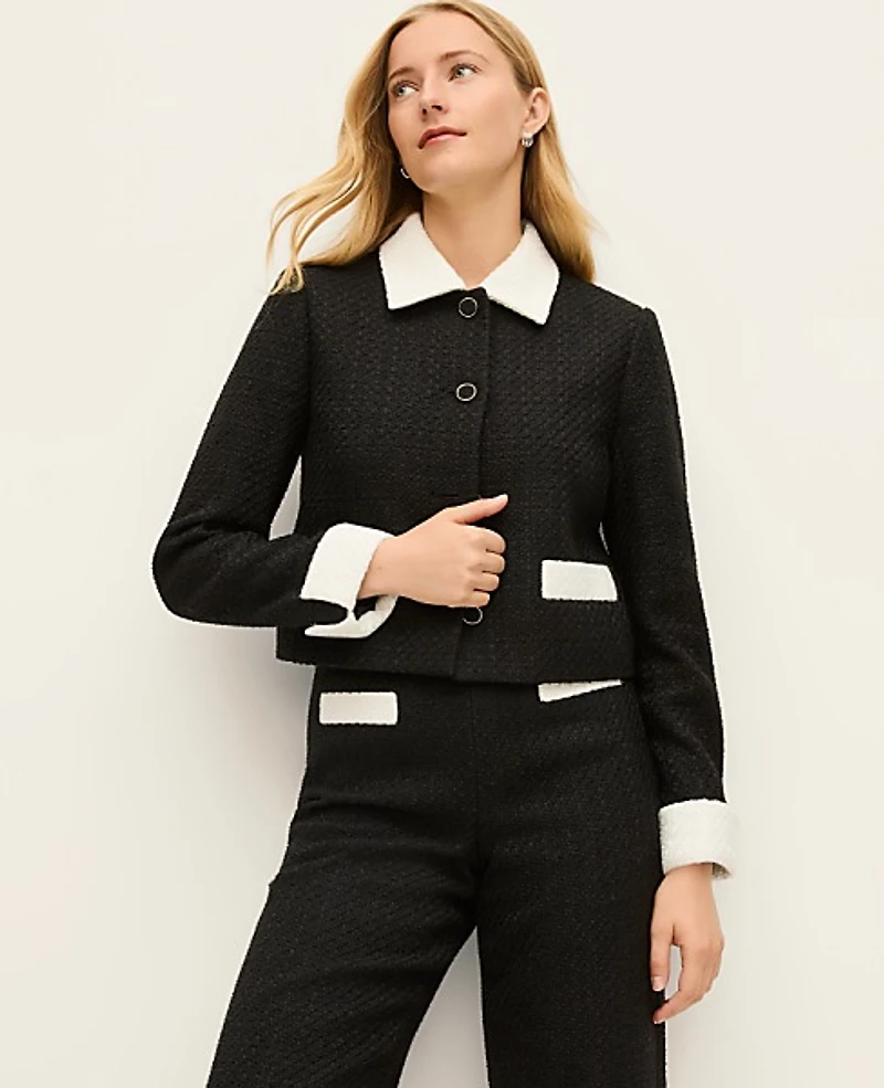 Ann Taylor Contrast Trim Tweed Jacket Black Women's