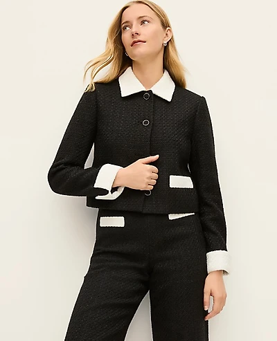 Ann Taylor Contrast Trim Tweed Jacket Black Women's