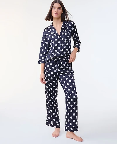 Ann Taylor Dotted Satin Pajama Set Night Sky Women's
