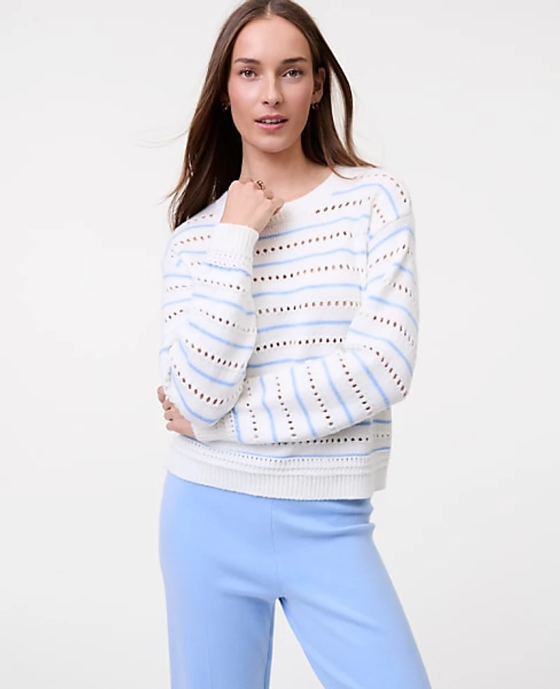 Ann Taylor Weekend Striped Pointelle Sweater Daybreak Dew Women's