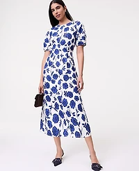 Ann Taylor Floral Linen Blend Midi Dress Size 0 Electric Periwinkle Women's