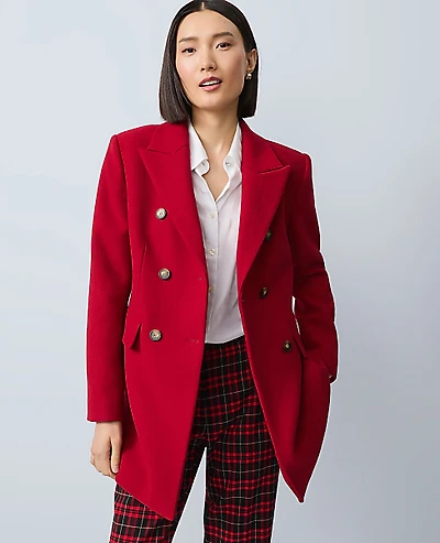 Ann Taylor Fitted Double Breasted Coat Jewel Red Women's