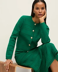 Ann Taylor Striped Scalloped Cardigan Lush Lawn Women's