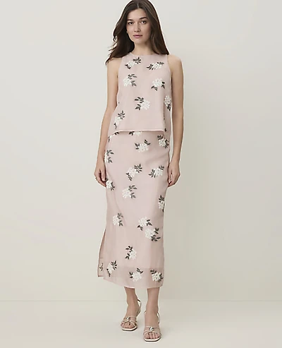 Ann Taylor Petite Sequin Embellished Midi Skirt Organza Rose Smoke Women's