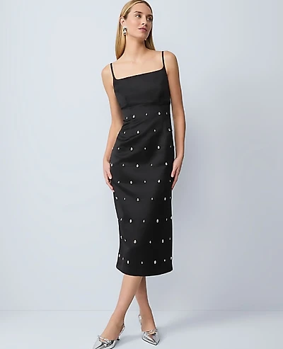 Ann Taylor Satin Sheath Dress Black Women's