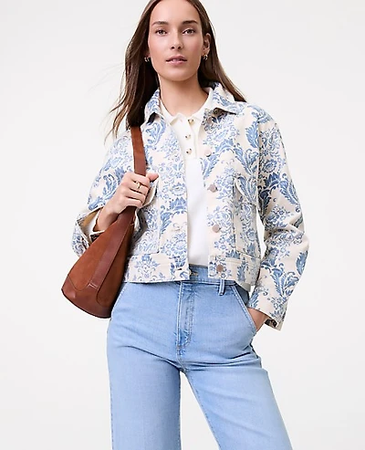 Ann Taylor Weekend Toile Denim Jacket Feather Women's