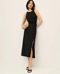 Ann Taylor Lace Trim Linen Blend Midi Skirt Black Women's
