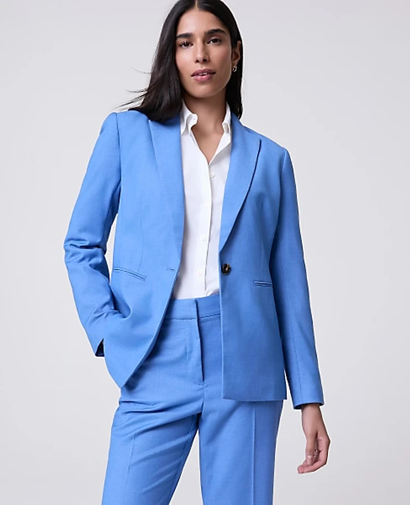 Ann Taylor The Single Button Blazer in Luxe Twill Size 2 Bluebird Melange Women's