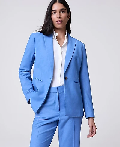 Ann Taylor The Single Button Blazer Luxe Twill Bluebird Melange Women's