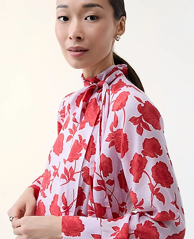 Ann Taylor Floral Bow Blouse Fiery Sunset Women's