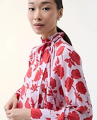 Ann Taylor Floral Bow Blouse Fiery Sunset Women's