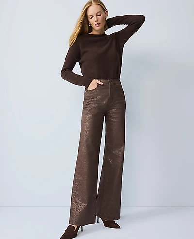 Ann Taylor The Shimmer Wide-Leg Jean Copper Sparkle Women's