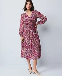 Ann Taylor Draped Paisley Midi Dress Poised Plum Women's