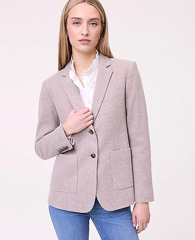 Ann Taylor Weekend Greenwich Blazer Brushed Knit Moon Rock Heather Women's
