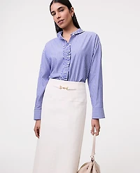 Ann Taylor Striped Ruffle Shirt Blue White Stripe Women's