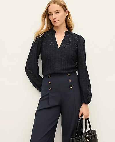 Ann Taylor Ruffle Collar Top Night Sky Women's