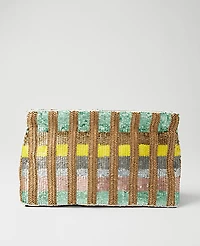 Ann Taylor Striped Sequin Clutch Handbag Pink Petal Women's