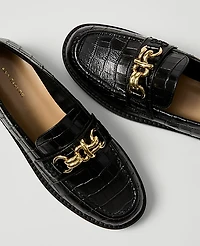 Ann Taylor Hardware Embellished Croco Loafer Black Women's