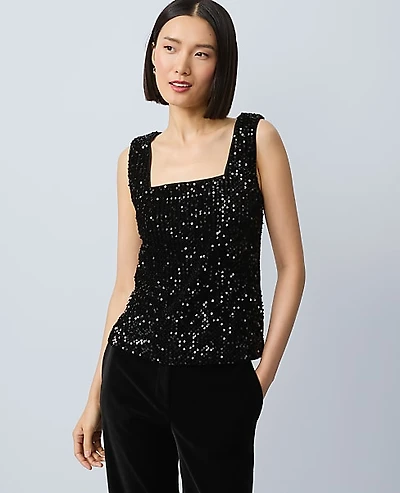 Ann Taylor Petite Sequin Velvet Tank Top Black Women's