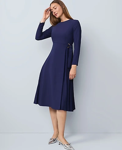 Ann Taylor Pleated Crepe Flare Dress Women's