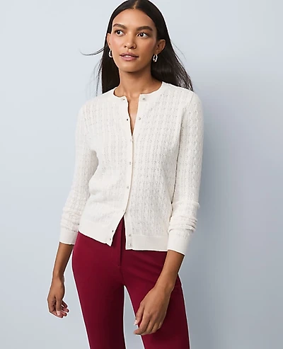 Ann Taylor Petite Cable Stitch Ann Cardigan Size XS Winter White Women's