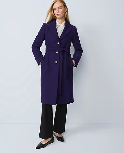 Ann Taylor Petite Belted Notch Collar Coat Size XS Midnight Mulberry Women's