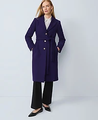 Ann Taylor Petite Belted Notch Collar Coat Size Medium Midnight Mulberry Women's