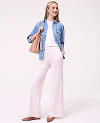 Ann Taylor Petite Weekend Wide-Leg Pant in CloudPlush Size Large Soft Pink Heather Women's