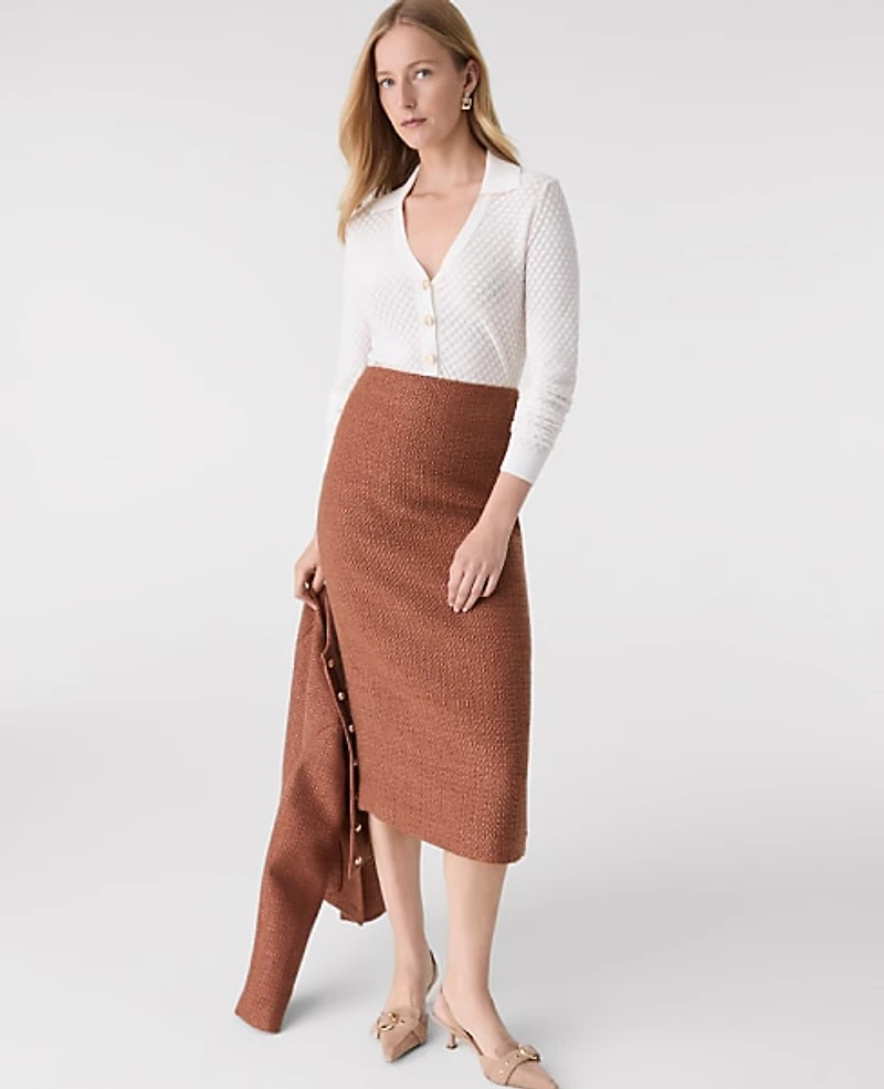 Ann Taylor The Column Midi Skirt in Tweed Size 0 Spiced Cider Women's