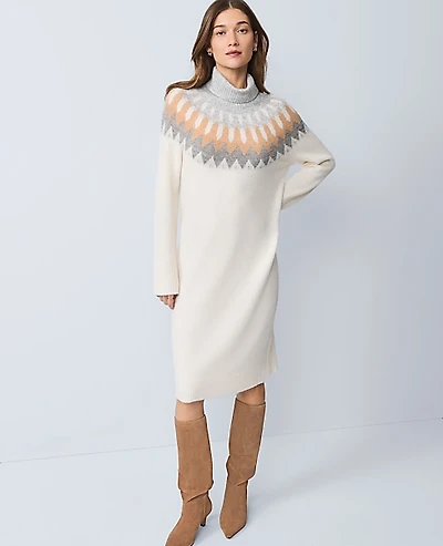 Ann Taylor Petite Weekend Fair Isle Sweater Midi Dress Grey Women's