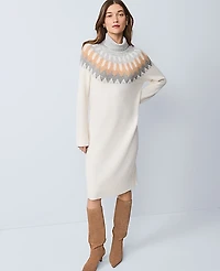 Ann Taylor Petite Weekend Fair Isle Sweater Midi Dress Grey Women's