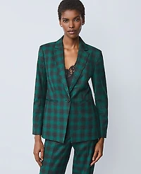 Ann Taylor The Petite Notched Single Button Blazer Plaid Ponderosa Pine Women's