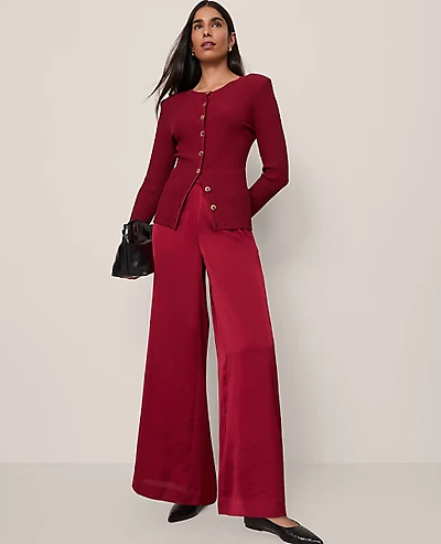 Ann Taylor The Easy Palazzo Pant Satin Cherry Pie Women's